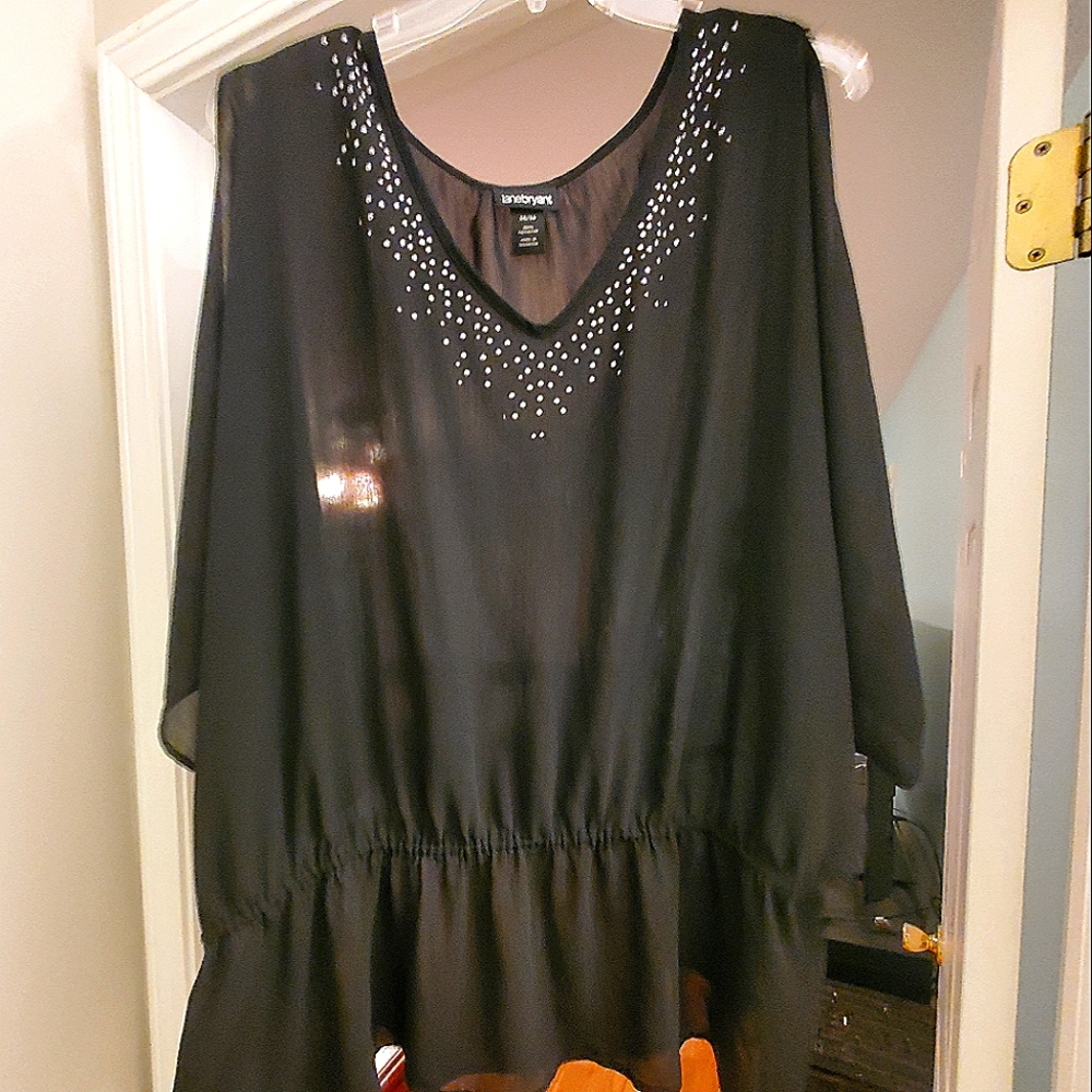 Lane Bryant, Size 26/28, Sheer Black with Crystal Beading around Neckline